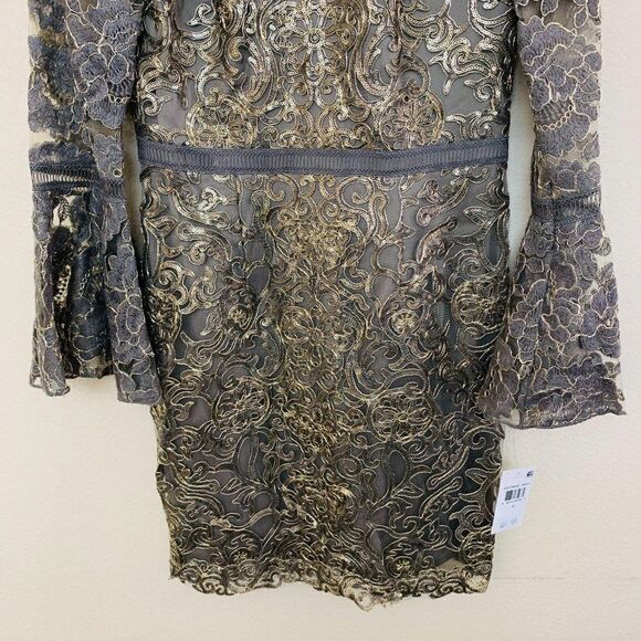 $408 Tadashi Shoji Bell-Sleeve Lace Sequin Cocktail Sheath Dress - Picture 5 of 11